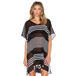Seafolly Gili Island Kaftan Black with White Tassel Trim O/S